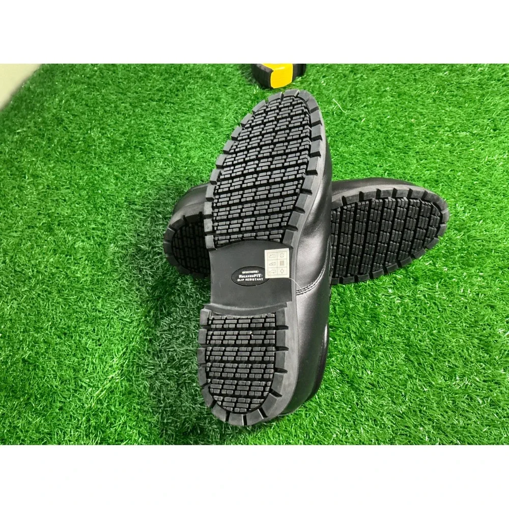 Skechers Relaxed Fit Slip Resistant Black Leather Work Shoes Mens 10 Wide 77048W